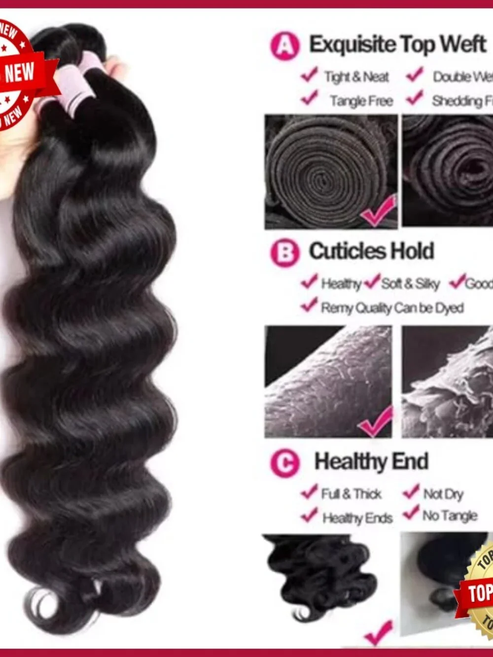 12A Grade Human Hair Extensions 16-22 Inch Body Wave Quick Weave